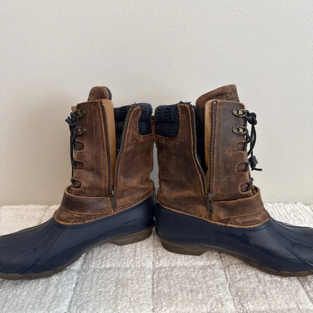 Sperry Saltwater Women Mid-Calf Duck Boots 10M Rubber Leather Outdoors Comfort
